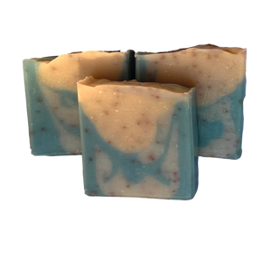brown and blue rustic woods and rum soap
