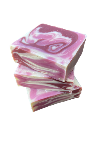 red, pink and white swirled berry blossom bar soap