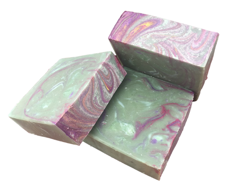 green, purple, yellow & red swirled fresh cut hay bar soap