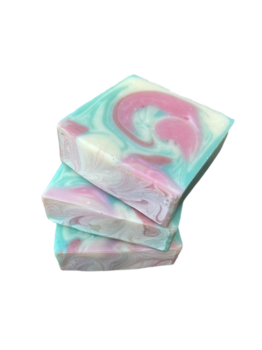 green, pink & white swirled garden party soap