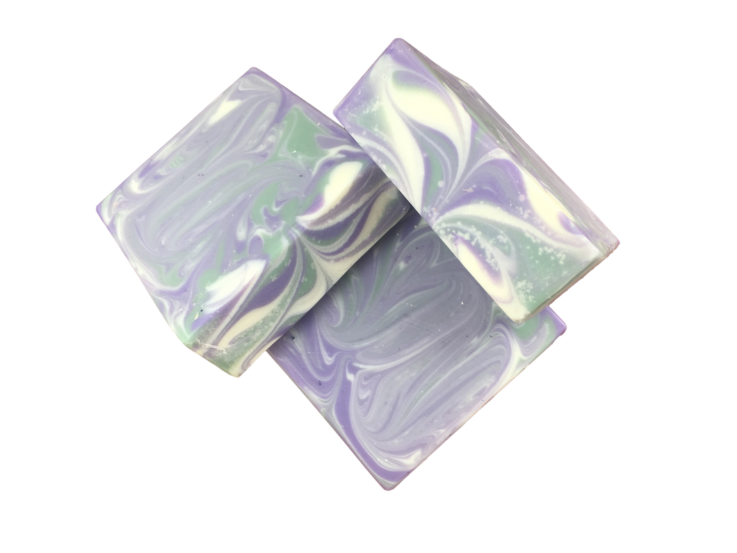 white, purple, and green swirled lavender patchouli bar soap