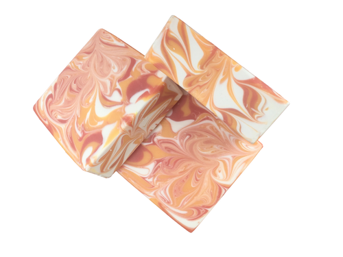 red, orange & white swirled orange patchouli soap