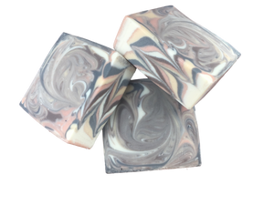 white, tan, brown & black swirled patchouli soap