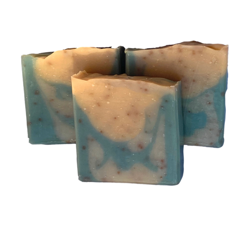 brown and blue rustic woods and rum soap