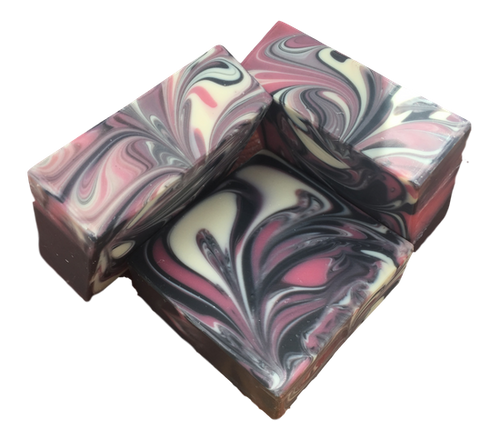 black, white and pink swirled black raspberry vanilla soap