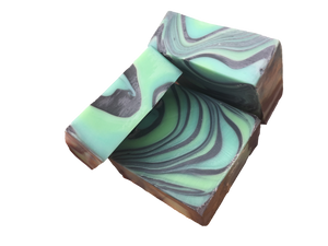 black and green tiger stripe swirled eucalyptus mint soap