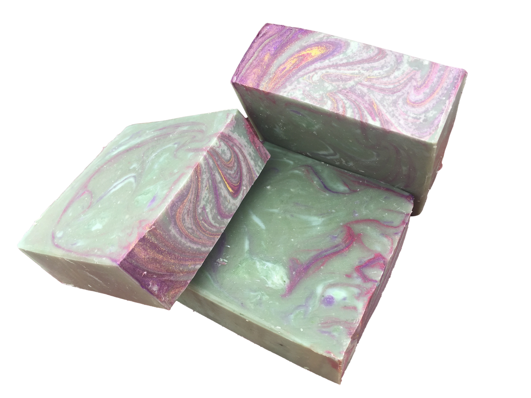green, purple, yellow & red swirled fresh cut hay bar soap