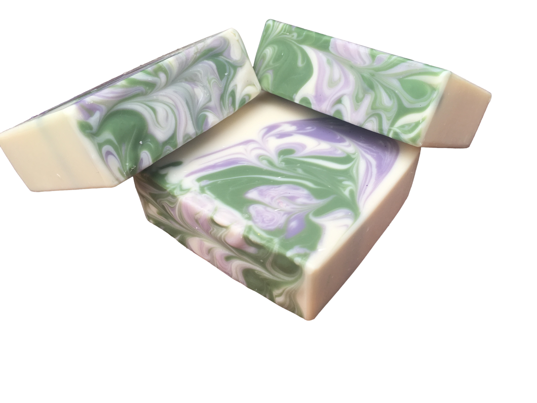 white, purple and green swirled fresh picked lilac soap