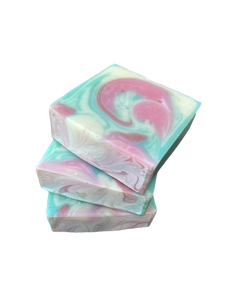 green, pink & white swirled garden party soap