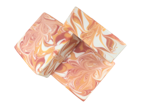 red, orange & white swirled orange patchouli soap