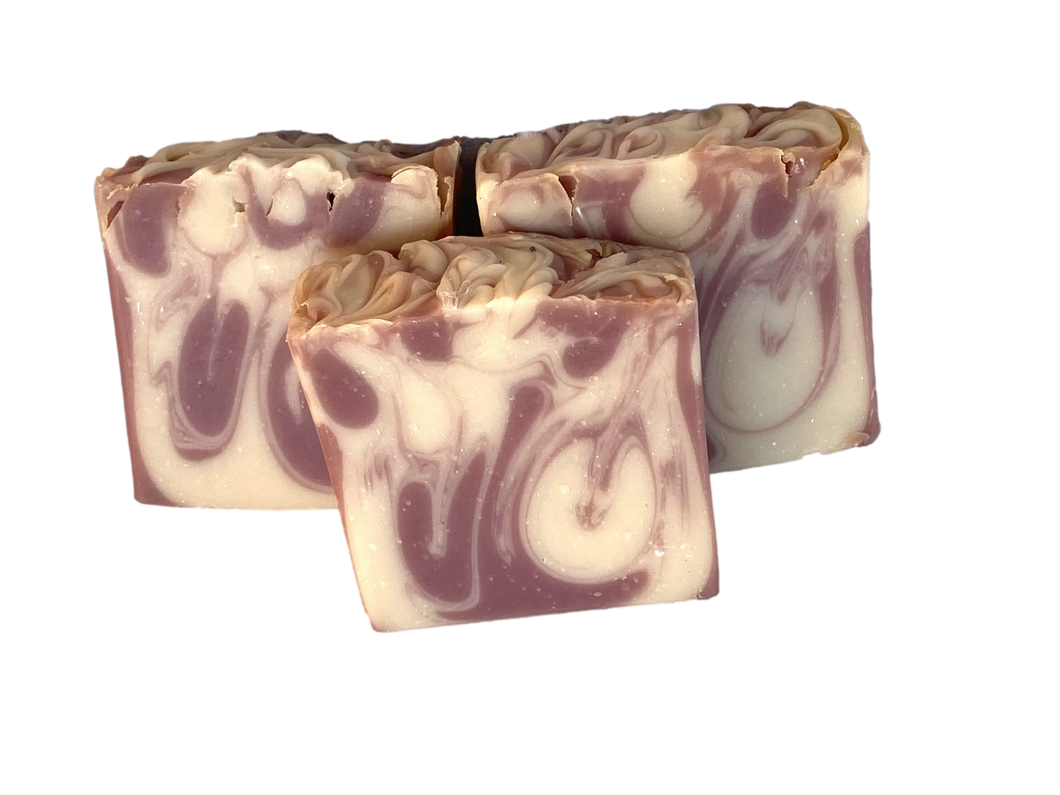 pink and white swirled soap