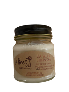 white sea salt & driftwood soy wax candle with black lid