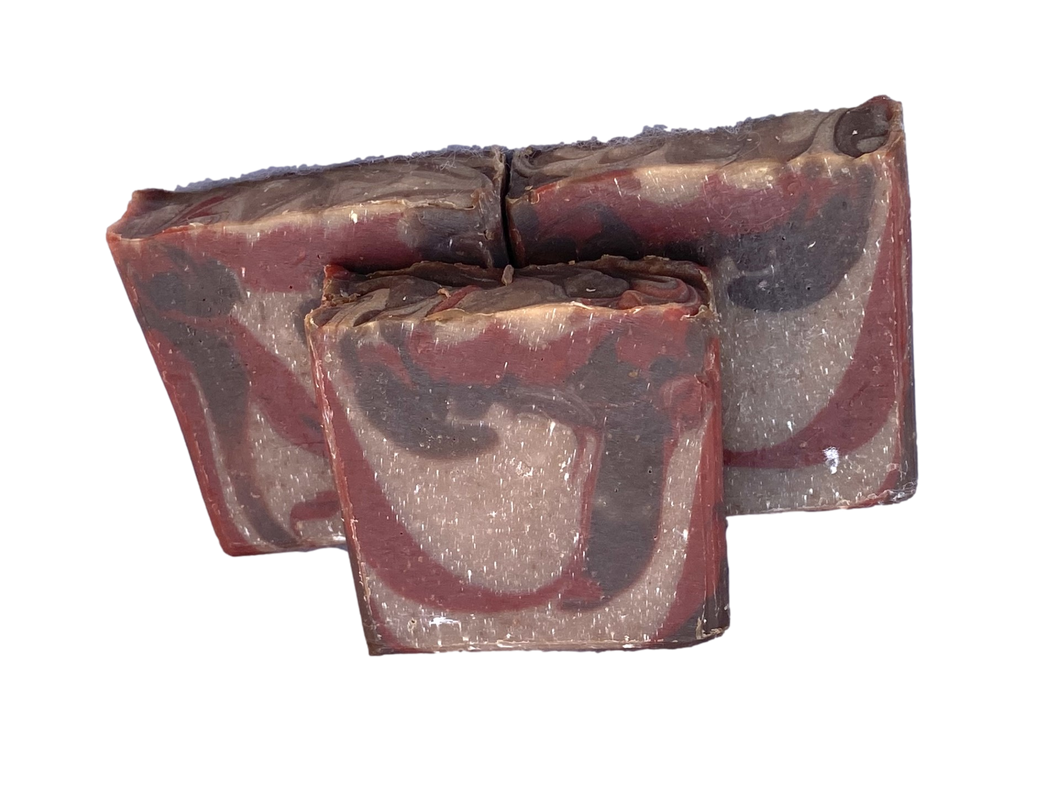red and brown swirled soap