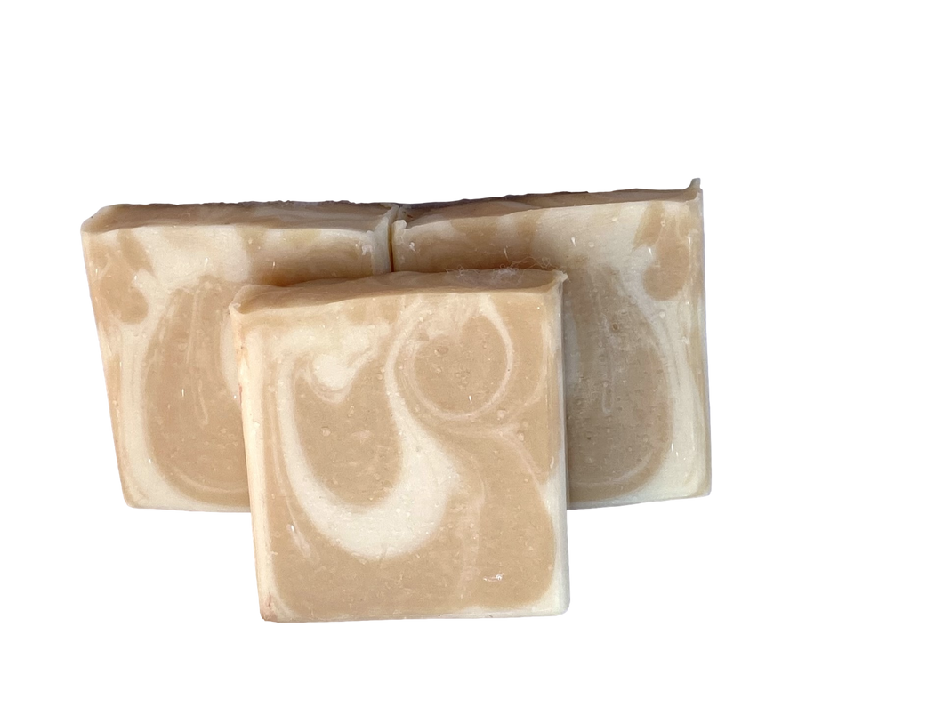 tan and white swirled soap