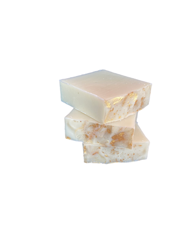 bright white fresh snow soap with gold glitter on top